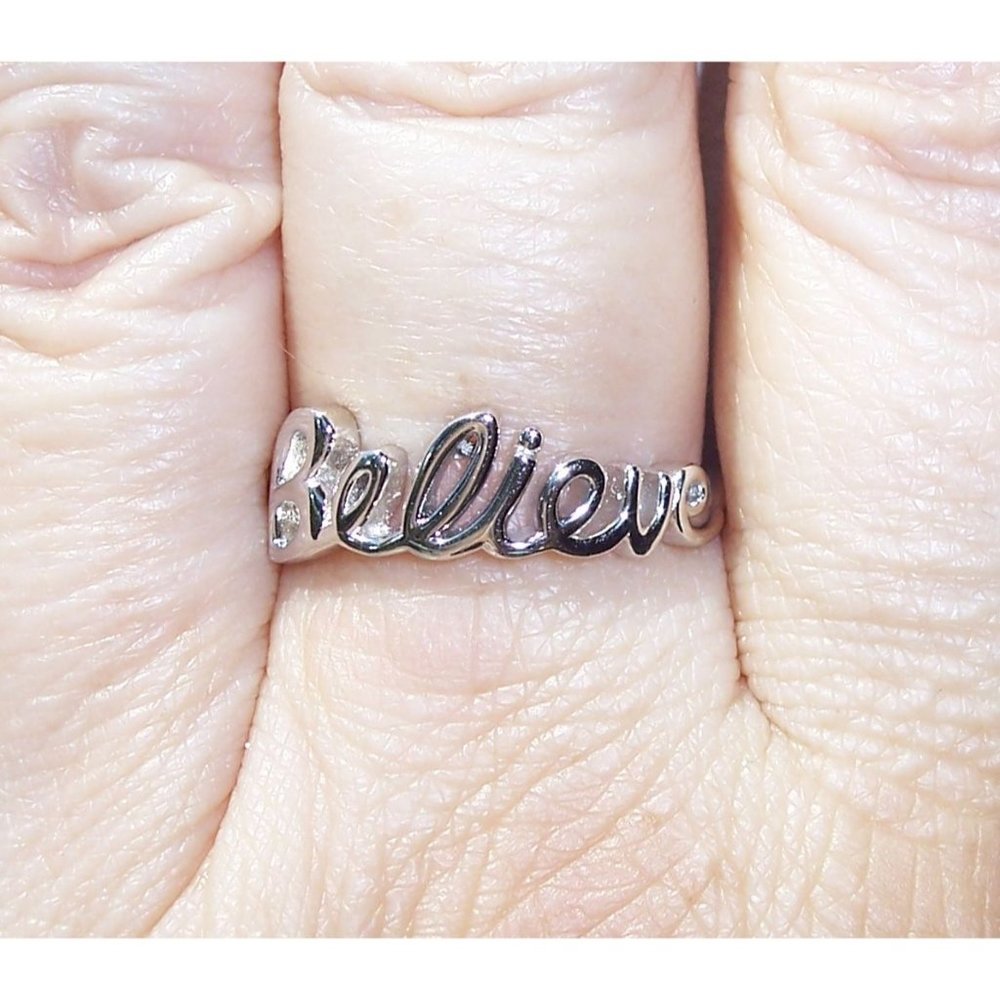 925 Sterling Silver "Believe" Script Ring Inspira… - image 5